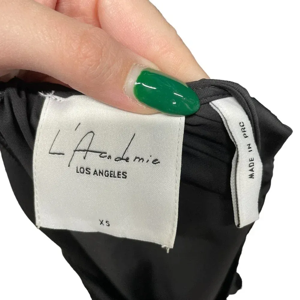 L'Academie Black Cold Shoulder Satin‎ Long Sleeve Top Size XS - Image 7