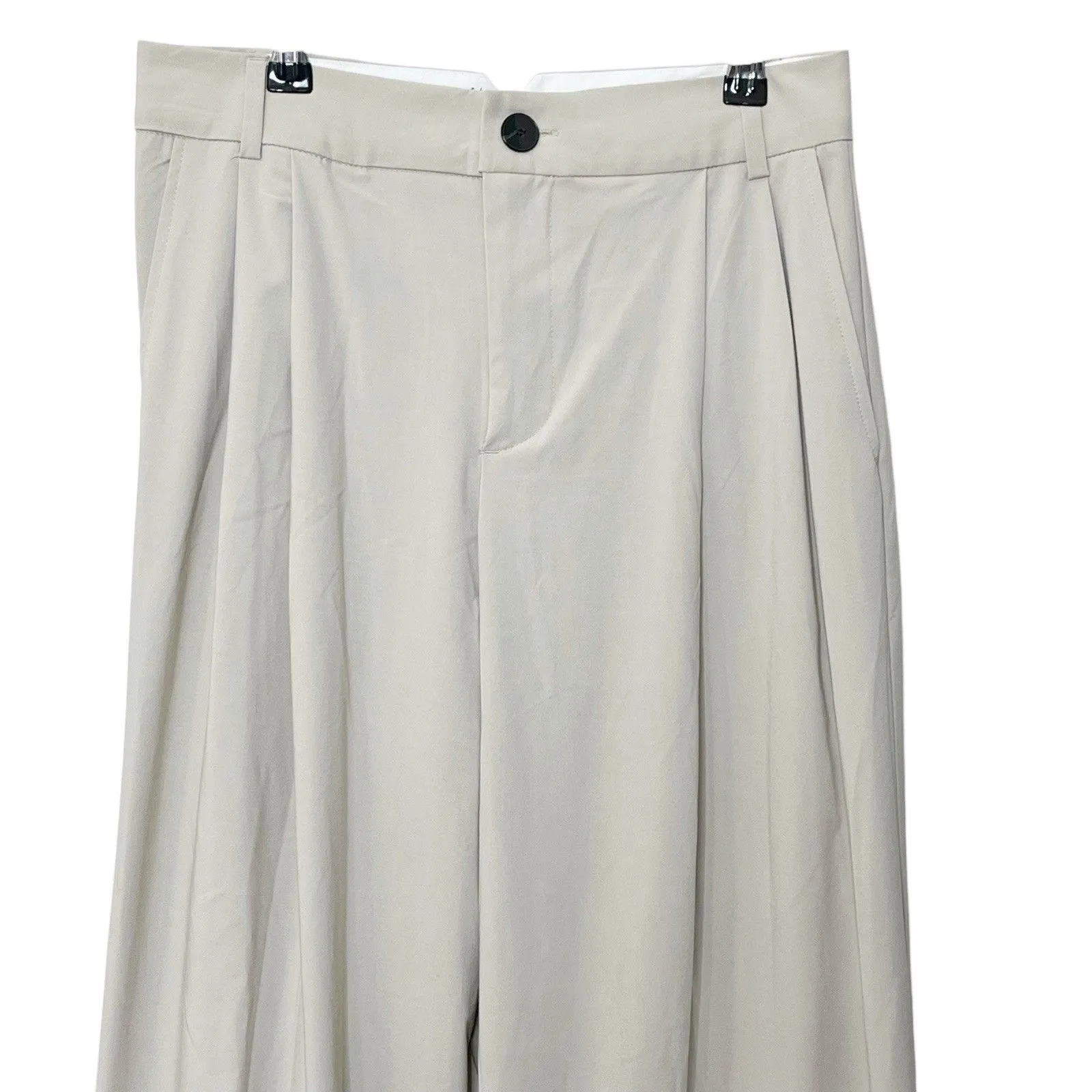 ZARA High Rise Wide Leg Trousers Neutral Pleated Women’s Size Small - Image 2