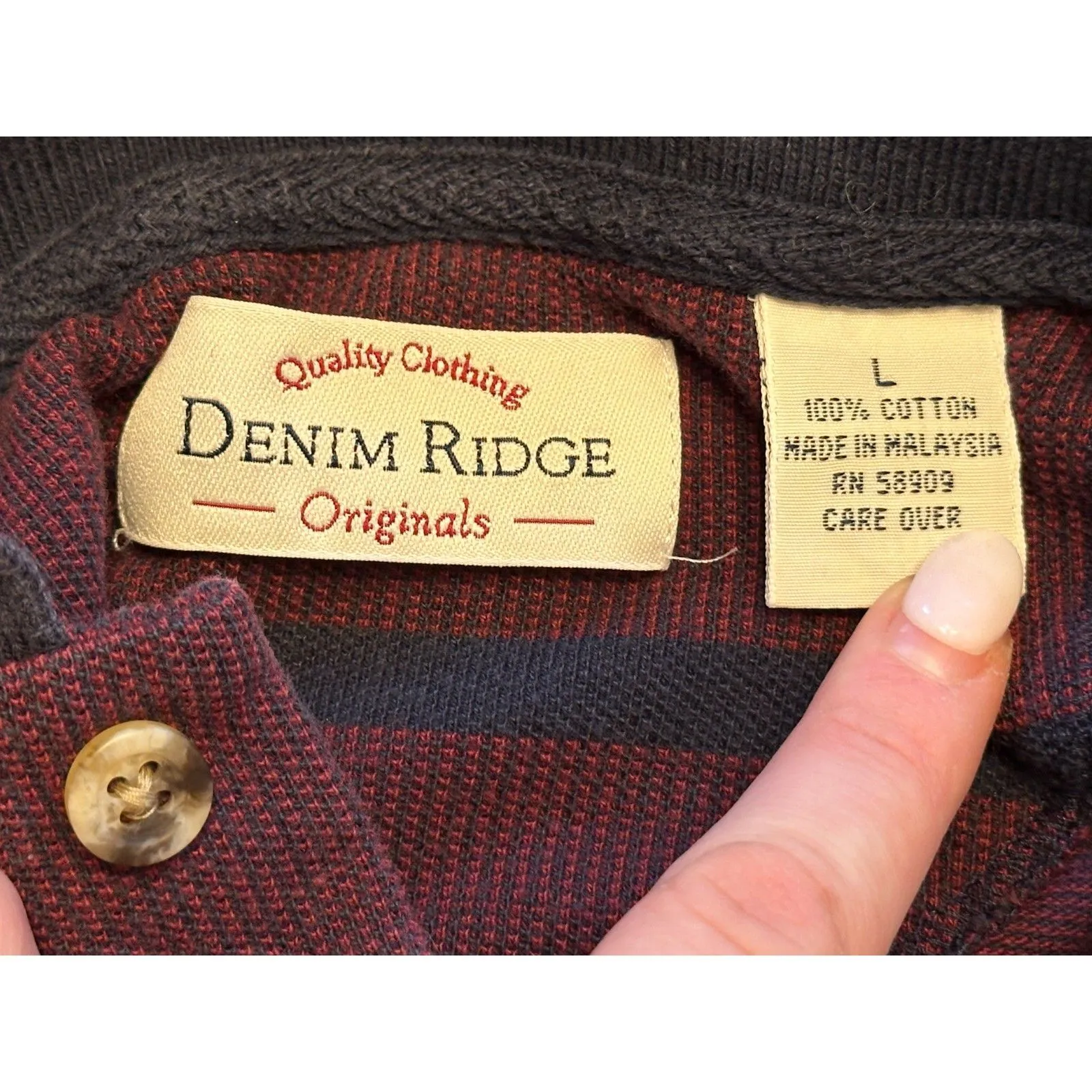 Vintage Denim Ridge Originals 100% Cotton Purple Striped Collared Shirt Sz Large - Image 3