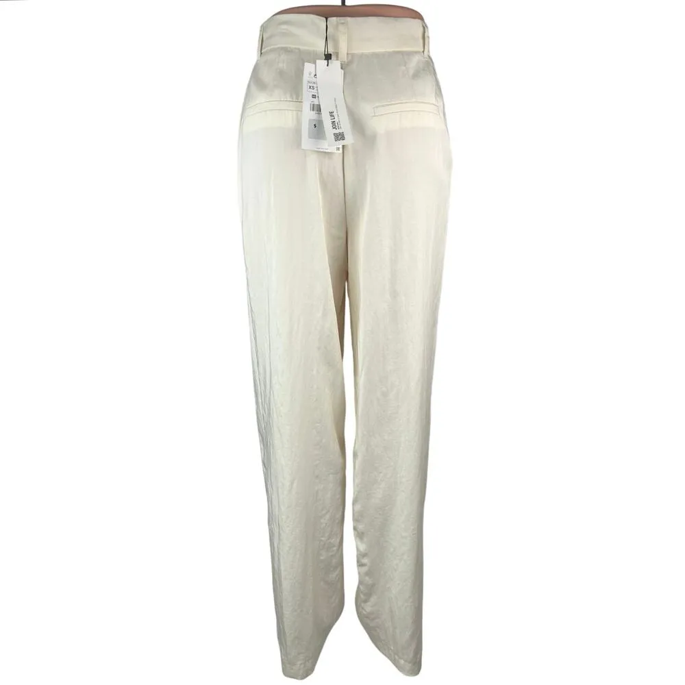 NEW Zara Ivory Cream High Rise Pleated Straight Trouser Dress Pants Size XS - Image 3