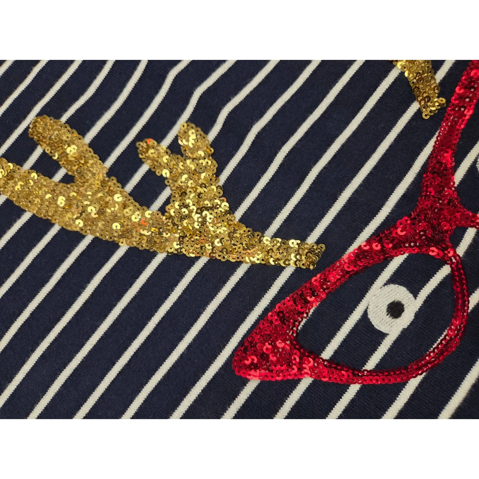 Joules Harbor Luxe Reindeer Navy Blue Long Sleeve Christmas Shirt US 8 Medium - Image 4