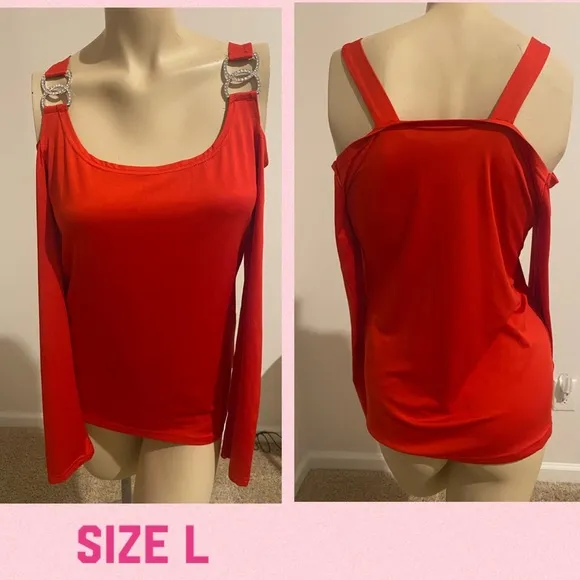 Women’s Red Open Shoulder Top Size L. 🛍 Size L - Image 2