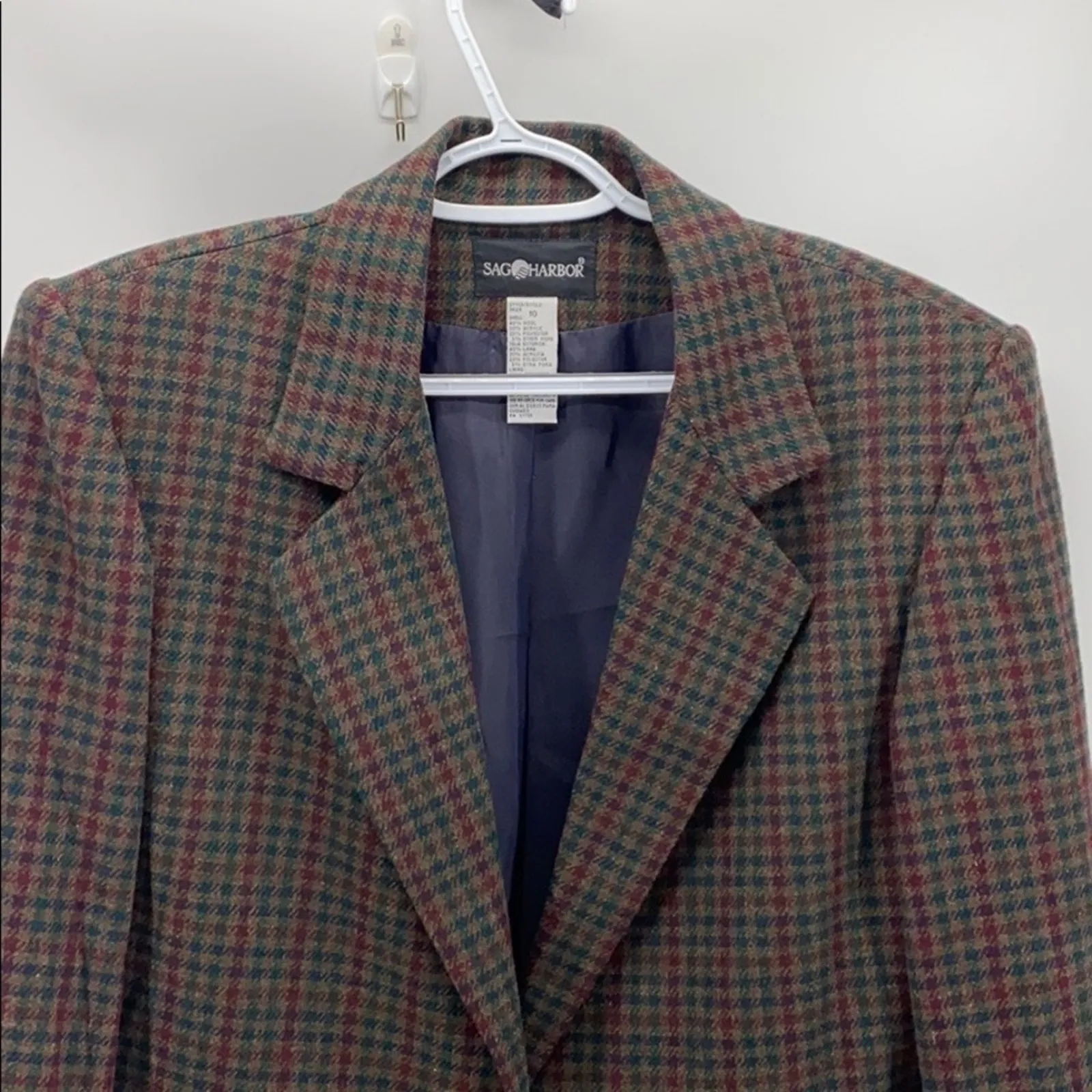 Vintage sag harbor boxy blazer wool oversized micro plaid academia size 10 - Image 3