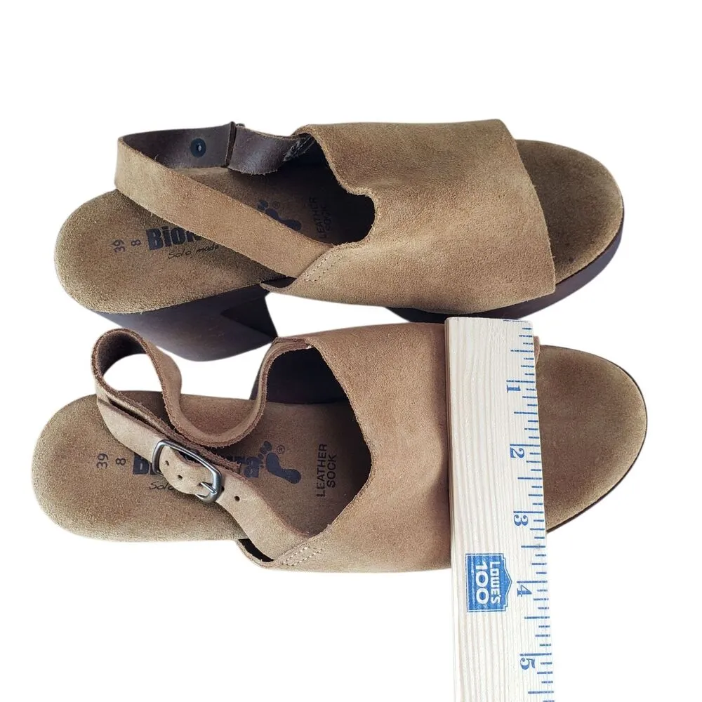 BioNatura Suede Slingback Open Toe Chunky High Block Sandals Womens Size 8 Brown - Image 5