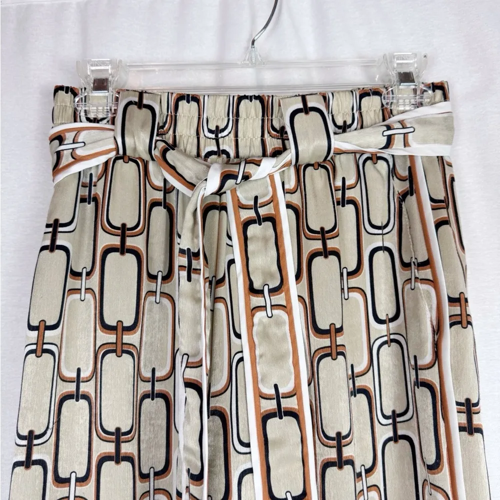 ALEXIS Tan Chain Link Print Lionel Belted Satin Pants with Tie Size Small - Image 5