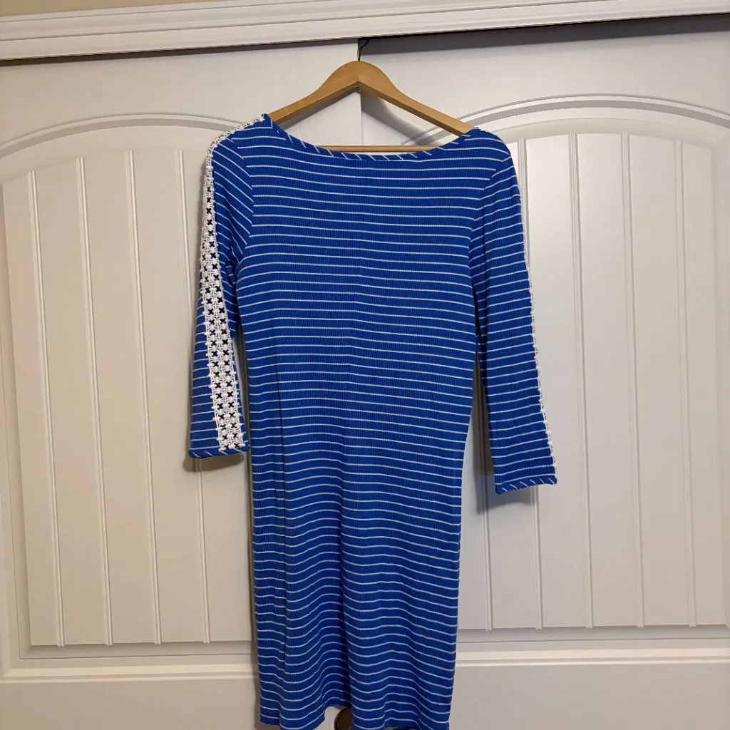 Lilly Pulitzer Marlowe Dress Large Beckon Blue Breeze Stripe NWT NEW Ribbed Lace - Image 3