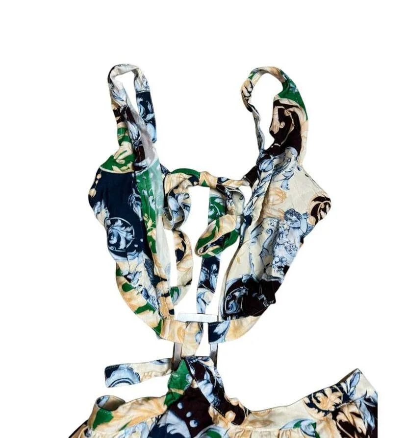 Agua Bendita Gillian Cardumen Floral Print Plunge Neck Cut Out Mini Dress Size L - Image 5