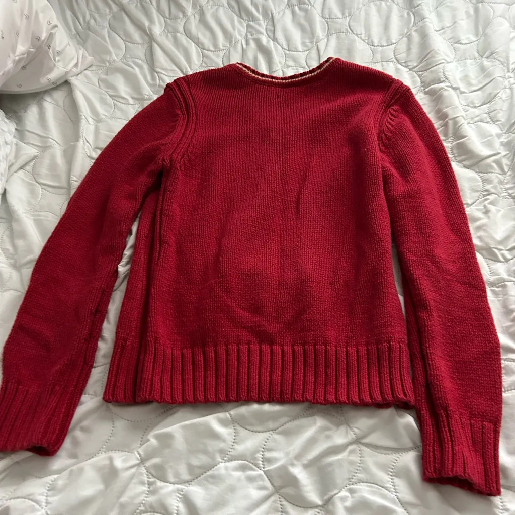 Tommy Hilfiger Large Red V-Neck Sweater - Image 4