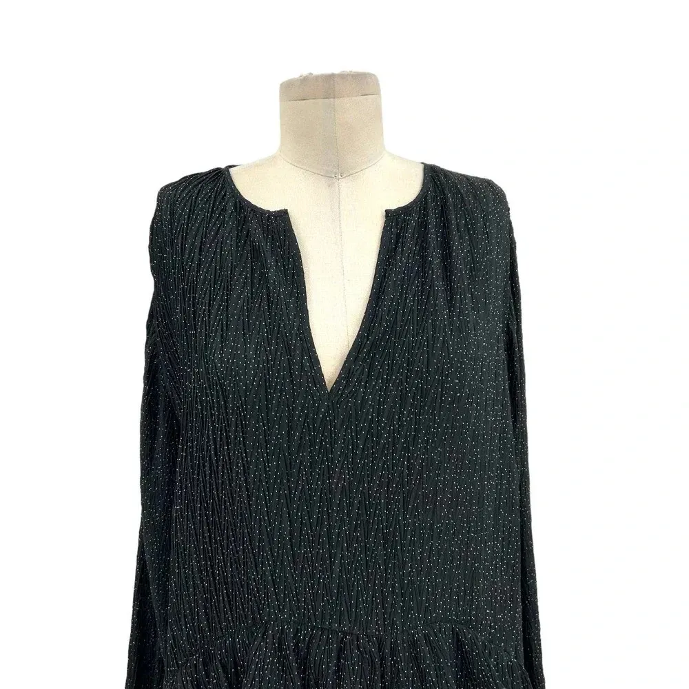 Zara Micro Dot Pleated Tiered Mini Dress‎ Black Size Medium - Image 4