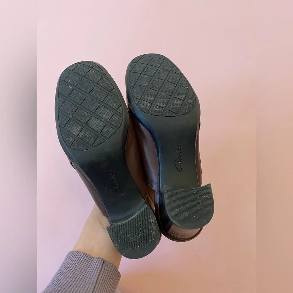 Clark Leather Brown Slide On Mule Heels - Image 9