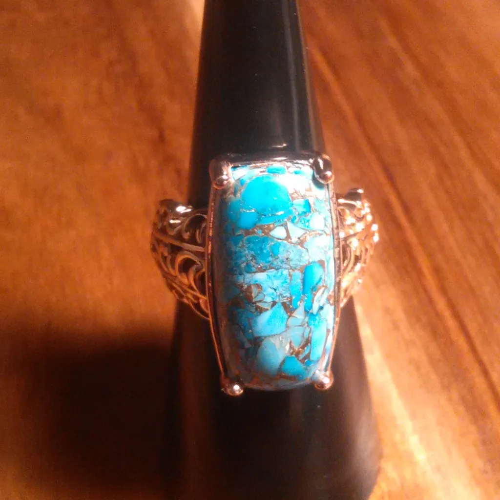 Matrix Chestnut Brine Turquoise Solitaire Copper Ring (Size 6) - Image 14