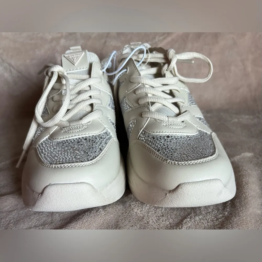 New Guess Cream and Silver Rhinestones Bling Chunky Sneakers Tennis women’s 10M - Image 3