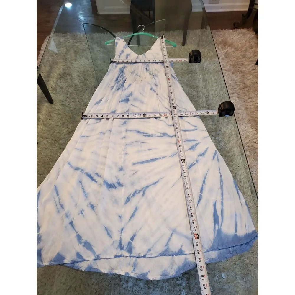 Raviya Womens White Blue Tie Dye 100% Rayon V Neck Sleeveless Maxi Dress Small - Image 10