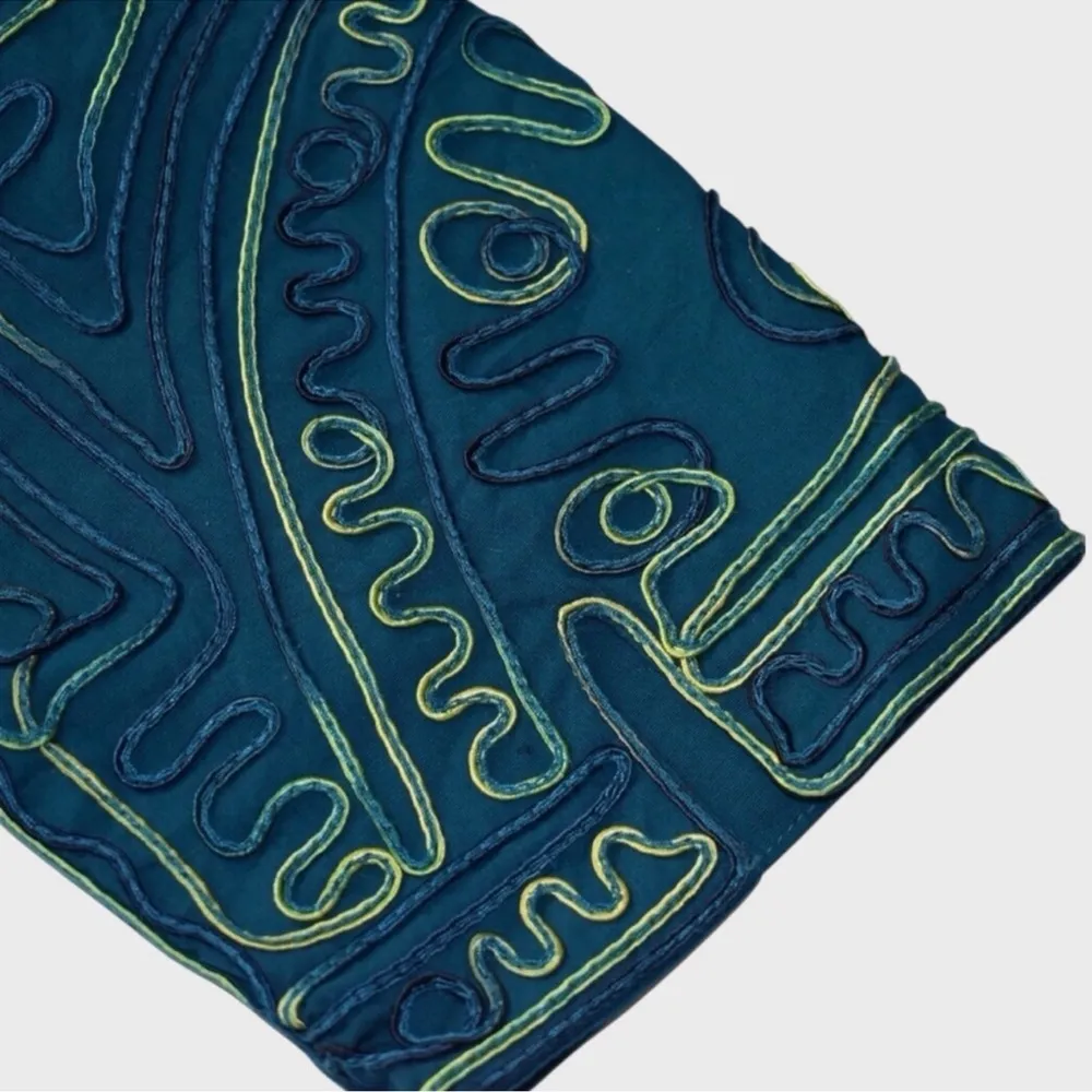 CATHERINES Cardigan Jacket Blue Embroider Piping Button Up Abstract Sz 3X 22/24W - Image 5