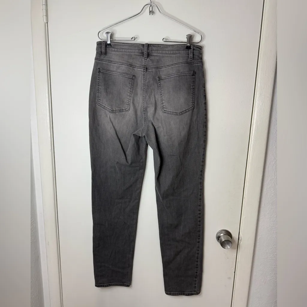 Eileen Fisher faded black/gray organic cotton tapered ankle high waist jeans 10 - Image 4