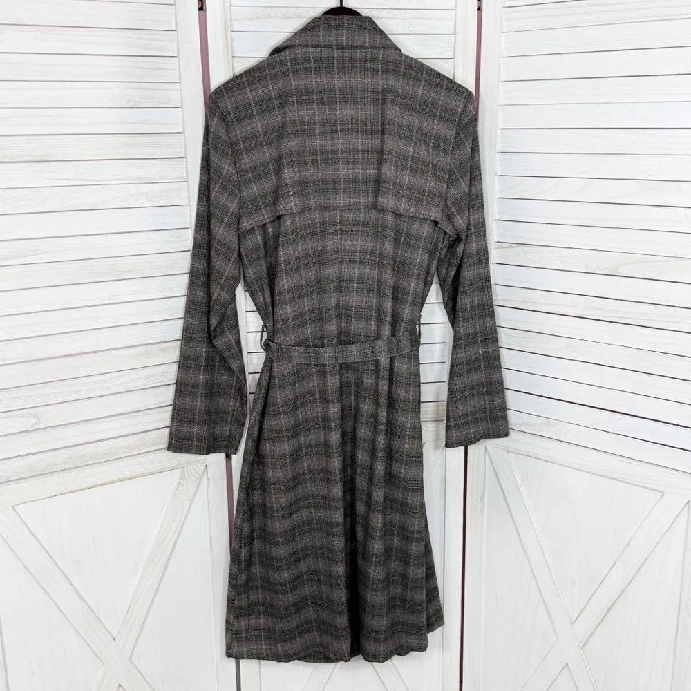 Jennifer Lopez Plaid Double Breasted Lightweight Trench Coat Grey Large - Image 12