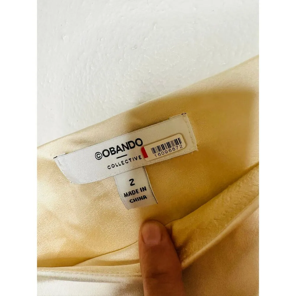 OBANDO COLLECTIVE Women's Ivory White Wide Leg Satin Cape Jumpsuit Size 2 - Image 11