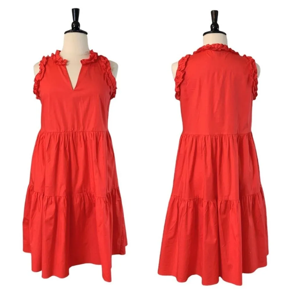 Maggy London Women's Shift Dress Coral Pink Poplin Ruffle Sleeve Hem Plus 16 - Image 11