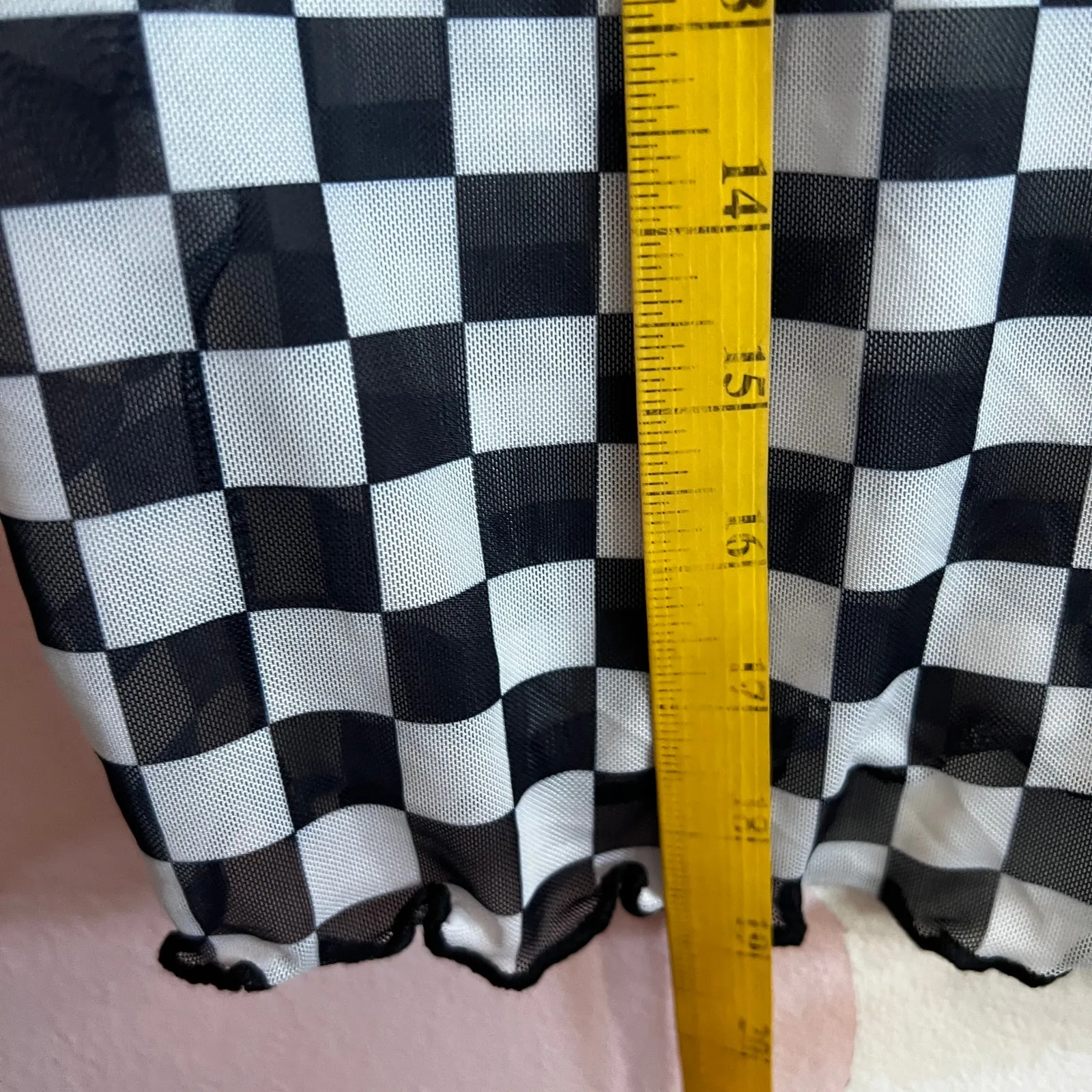 Checkered Mesh Top Sheer Y2K 2000s Grunge Gothic Punk Retro 1X‎ Black - Image 3