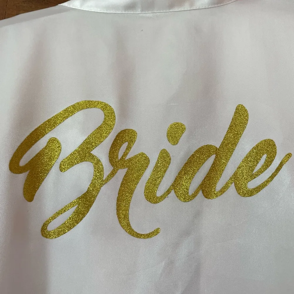 Medium “ BRIDE” Gold letter Robe with belt White - Image 4