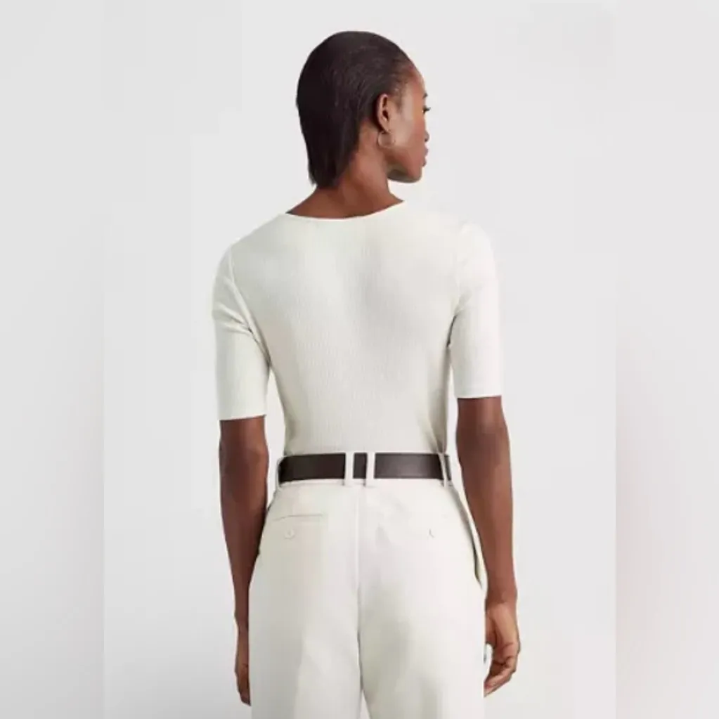 NWT Lauren Ralph Lauren Front Twist Ribbed Knit T-Shirt | Size: M | Cream - Image 3