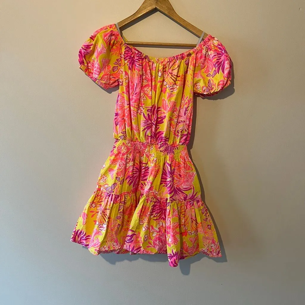 Lilly Pulitzer Jesiba Romper Calla Yellow Floral Coral 100% cotton coastal beach - Image 2