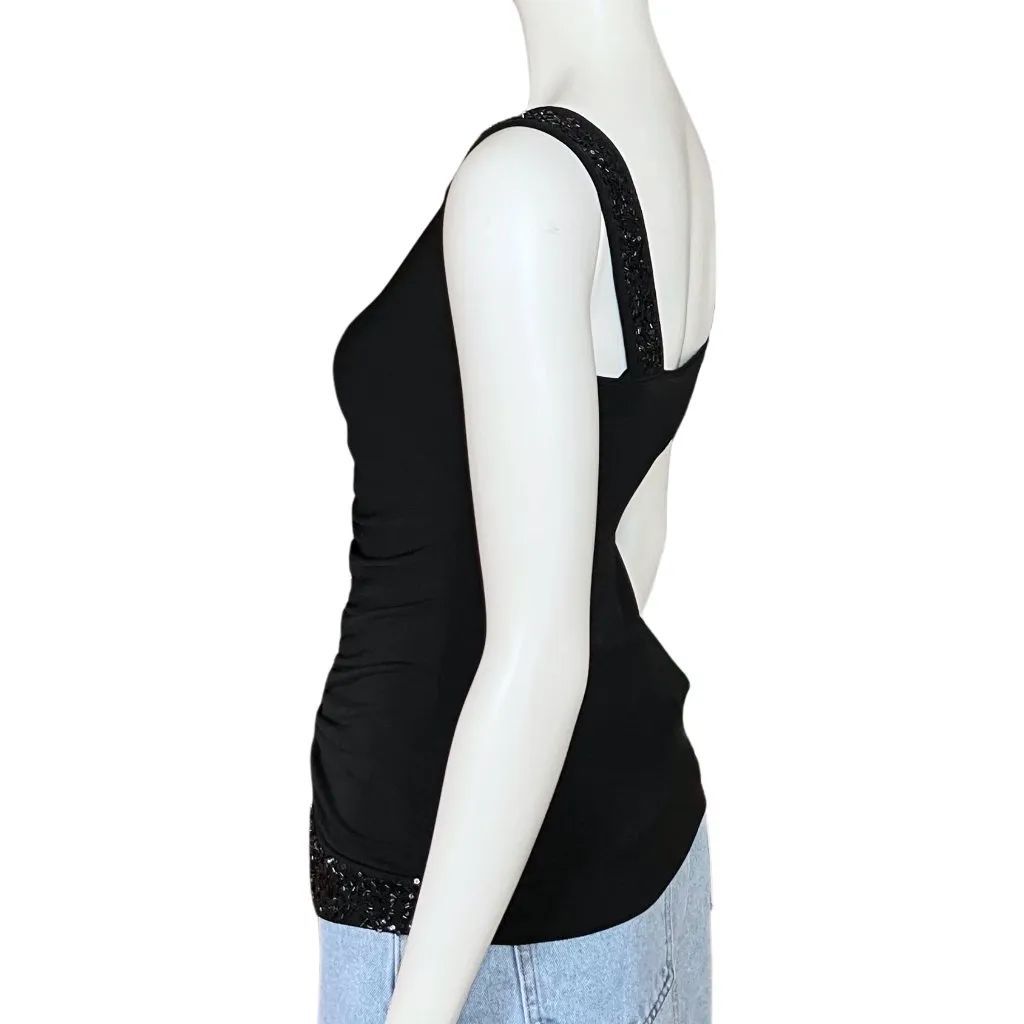 Vintage Y2K Black Beaded Sequin Going Out Top Ruched XS/S Fairycore Whimsigoth - Image 3