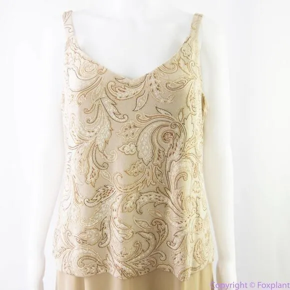 Vintage Alex Evenings floral embellishment‎ top beige/ brown dress, size 12 - Image 6