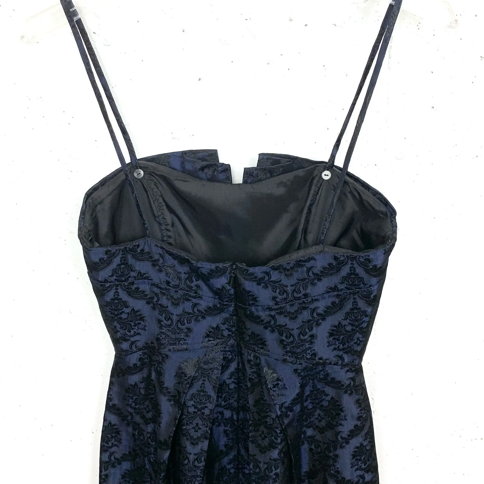 Watters & Watters Navy Brocade Satin Dress Convertible Strapless Textured Size 6 Blue - Image 9