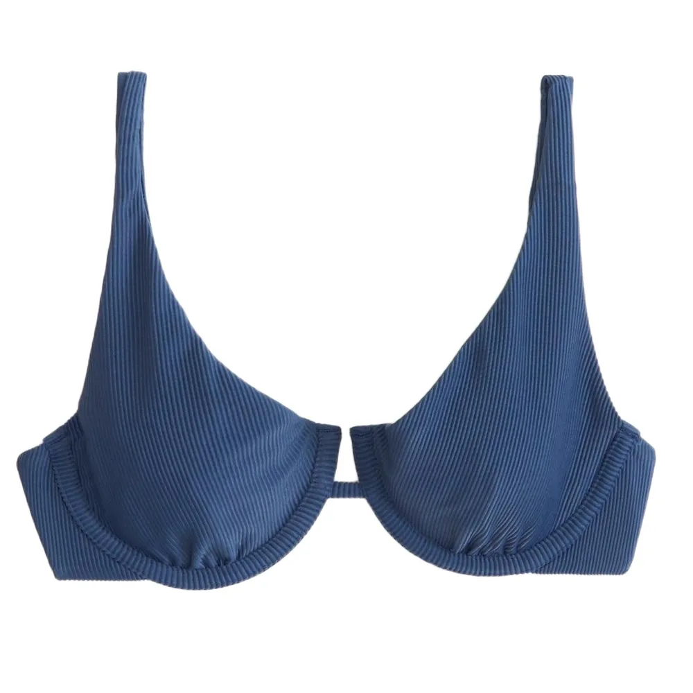 NWT Abercrombie & Fitch High Apex Underwire Bikini Top Navy Blue Ribbed Size XXS - Image 4