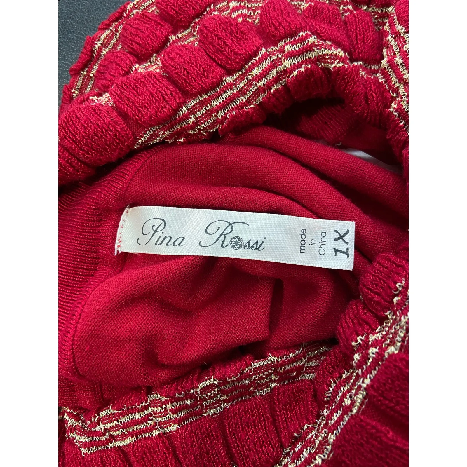 Pina Rossi Sweater Womens 1X Long Sleeve Ruched Sides Cowl Red Off On Shoulder - Image 5