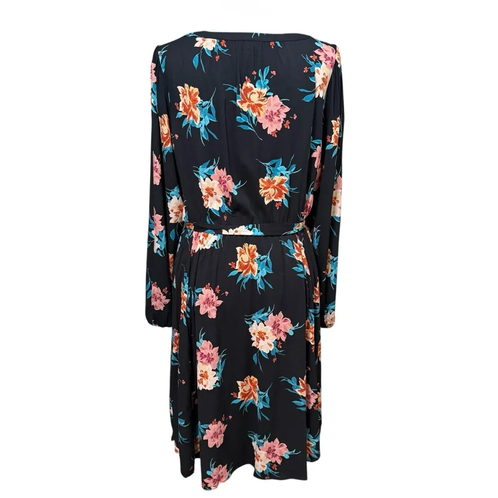 Torrid Black Floral Keyhole Belted A-Line Dress Pockets Long Sleeve Size 0 - Image 6