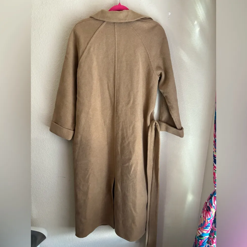 J. McLaughlin Camel Tan Wool Blend Belted Trench Overcoat S - Image 13