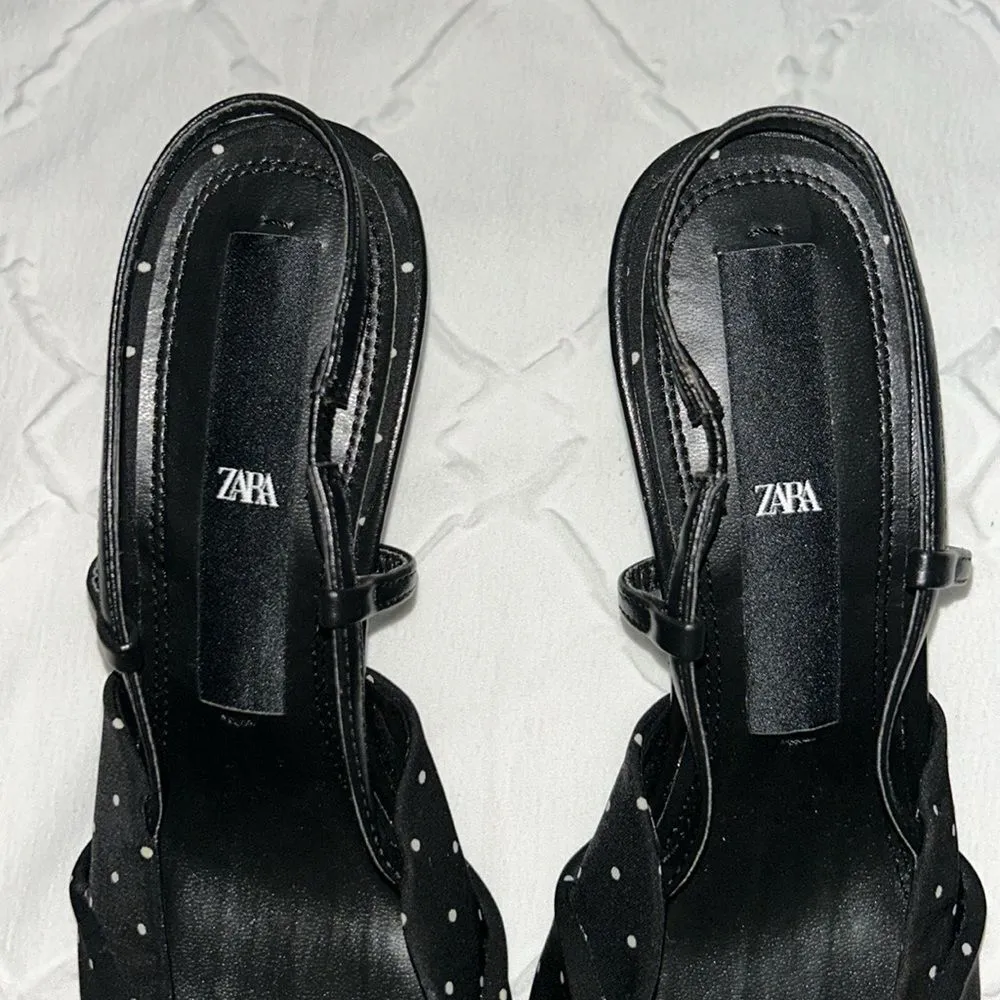 Zara Black & White Polka Dot Kitten Heel Sling back Shoes(Size 39) - Image 6