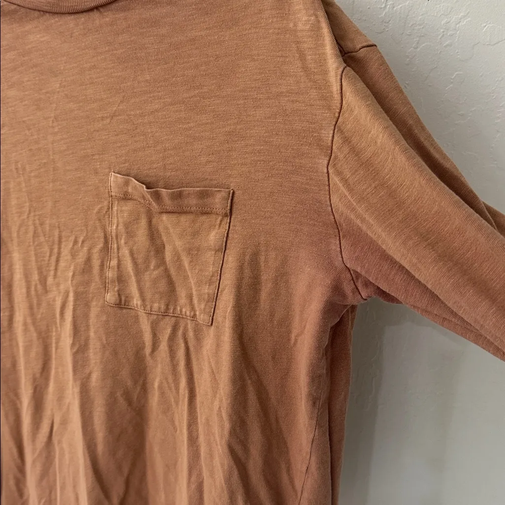 Madewell Warm Umber Garment Dyed Mock Neck Long Sleeve Pocket Tee Small - Image 5
