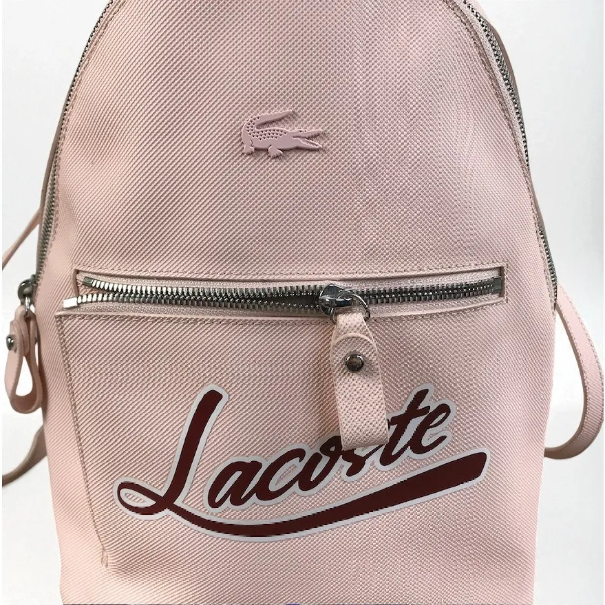 LACOSTE Script Logo Polyvinyl Backpack Light Pink School Travel Barbiecore Fairy - Image 4