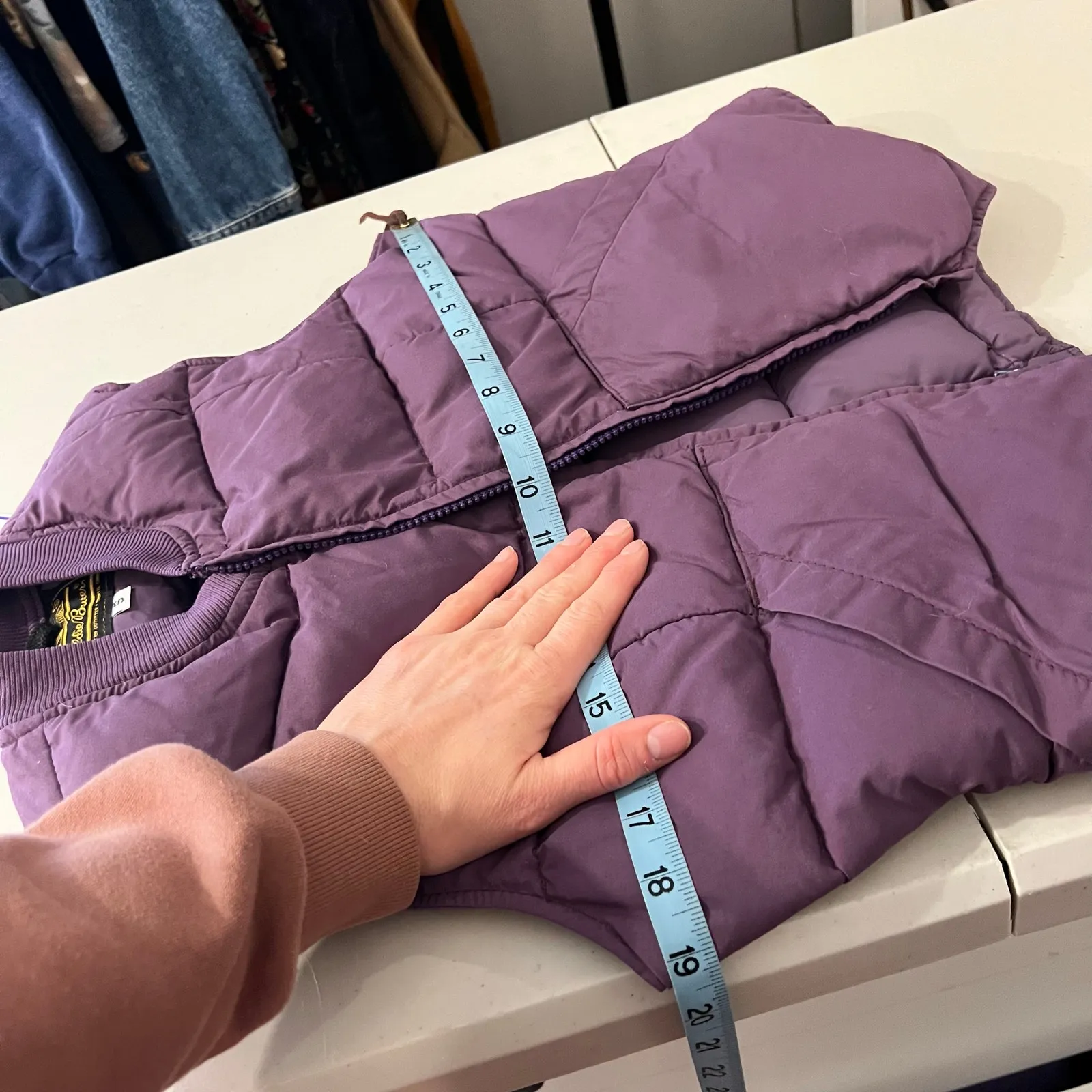 Vintage 80s Eddie Bauer Purple Quilted Puffer Cropped Zip Up Vest Small Women's - Image 9