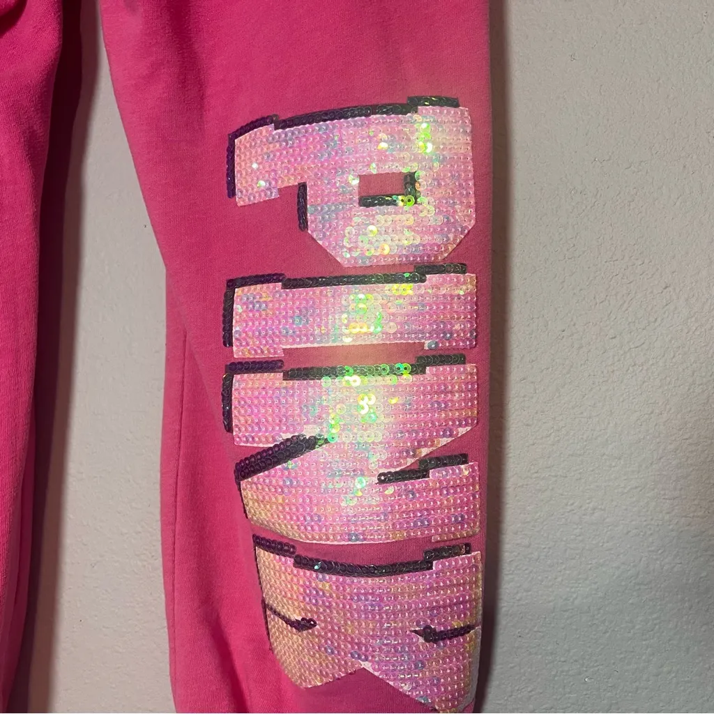 Vintage Y2K Victorias Secret PINK Sequin Cropped Sweatpants Pink Size Large - Image 9