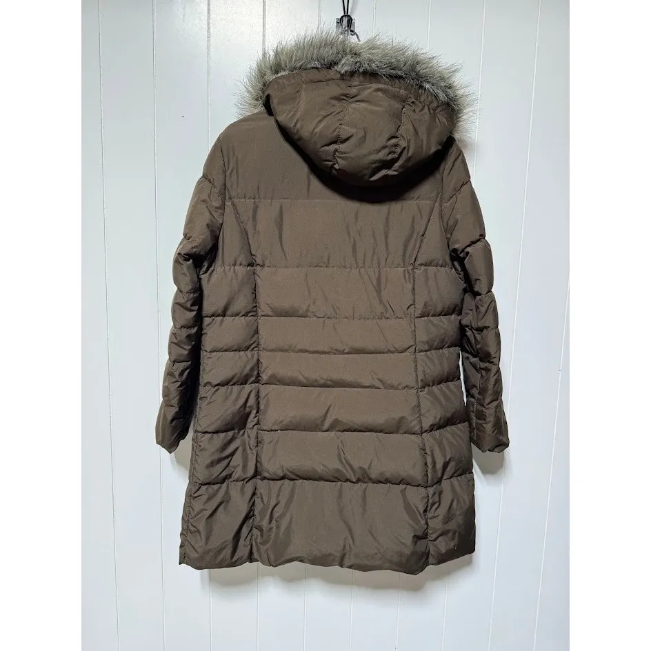WEATHERPROOF GARMENT COMPANY Women's Brown Hooded Puffer Coat Faux Fur Trim L Size L - Image 3
