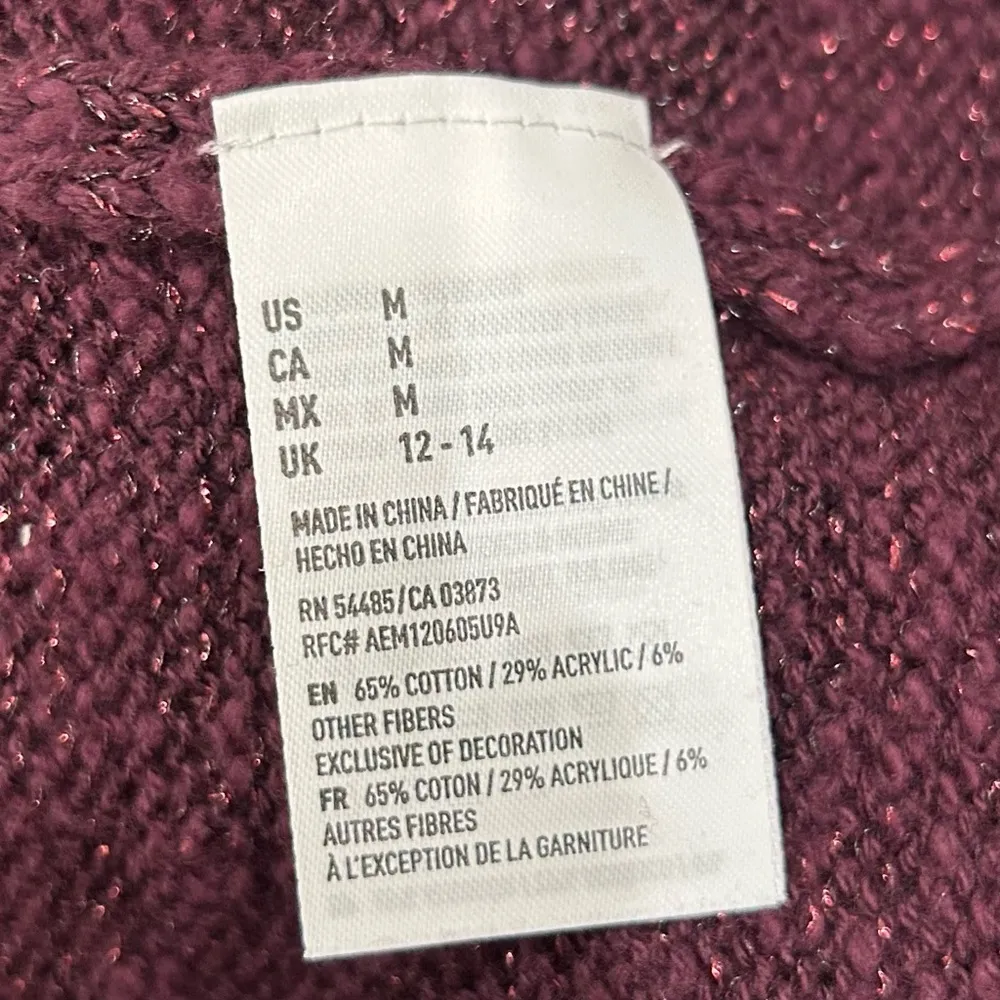 American Eagle Outfitters Burgundy Shimmer Knit Sweater V Neck Pullover Size M - Image 5