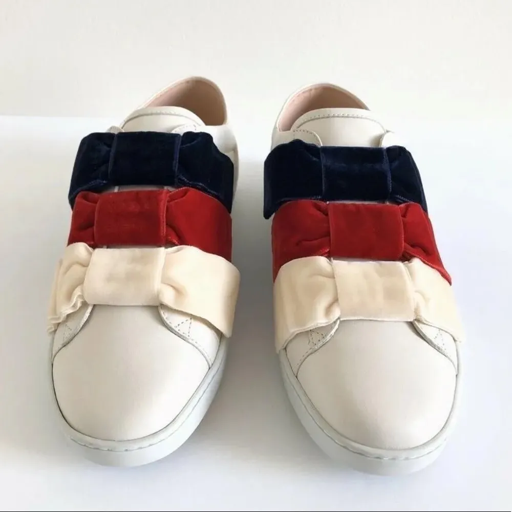Gucci New Ace 524989 Leather & Velvet Bow Slip-on Bee Women Sneakers Size 35 - Image 2