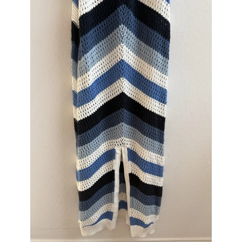 Young Fabulous & Broke Blue White Chevron Crochet Knit Maxi Dress Sz Large NWT - Image 7