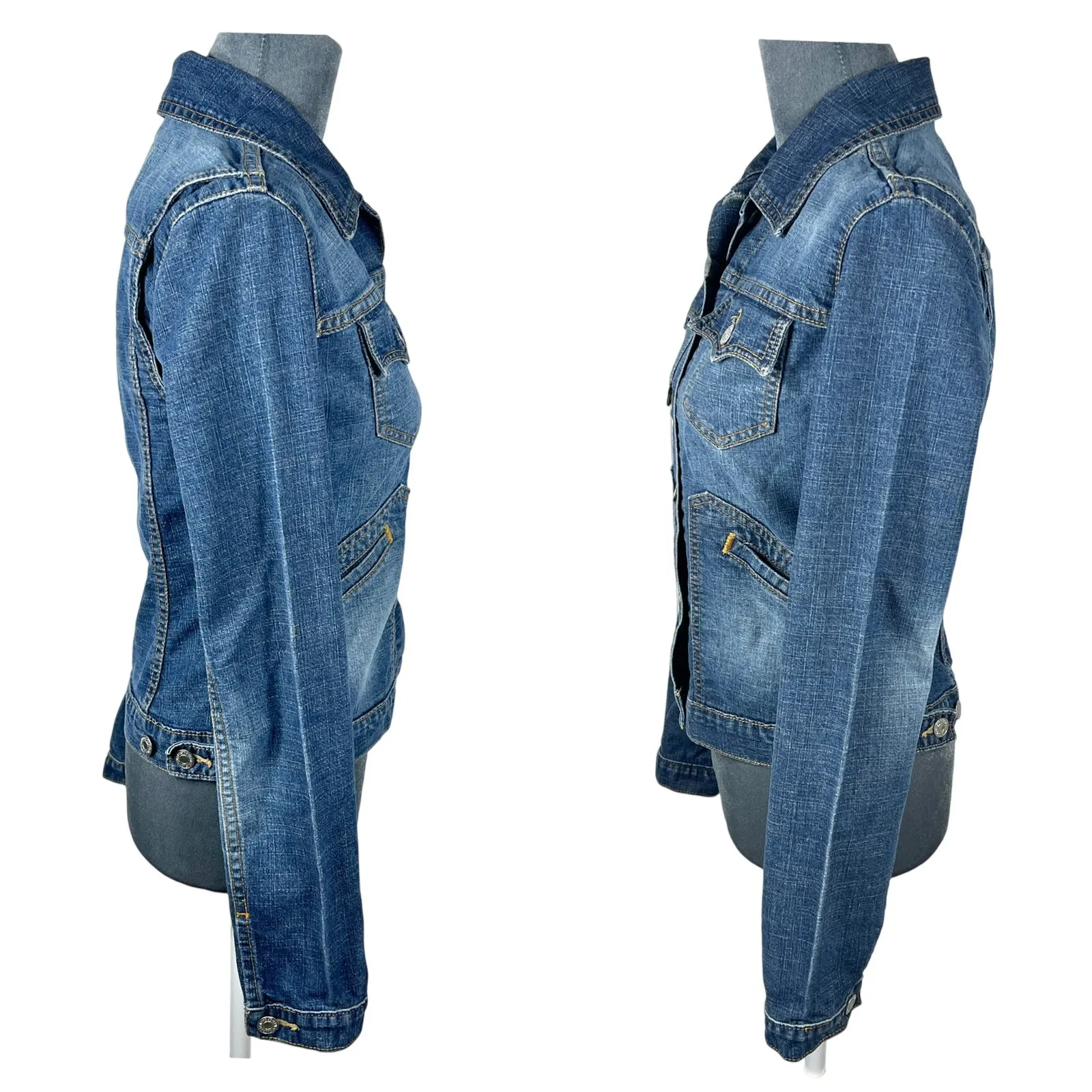 Levi's Y2K Trucker Jean Jacket Juniors XS Fitted Faded Stretch Denim Western VTG - Image 10