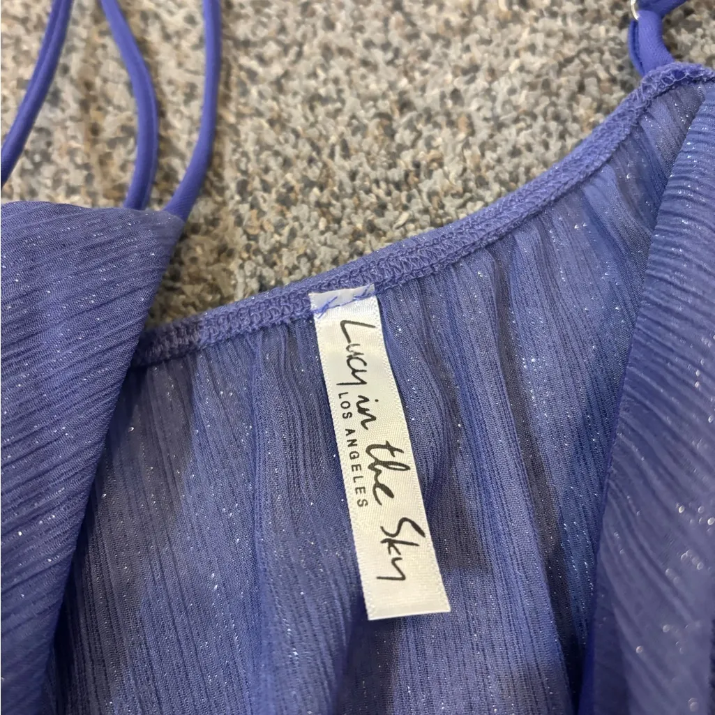 Lucy in the Sky Purple Shimmer Wrap Dress - Image 3