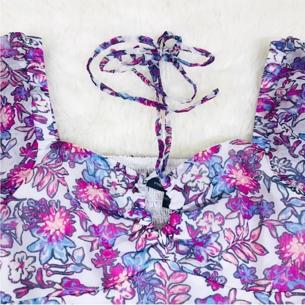 FRENCH CONNECTION Purple Pink Floral Halter Peplum Top Romantic Girlie Small New - Image 5