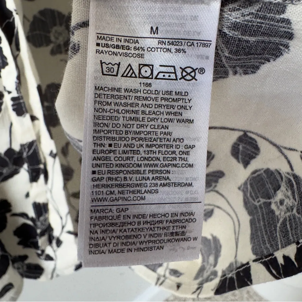 GAP Tie-Waist Scoopneck Midi Dress in White Black Floral Button Down Front M NWT - Image 12