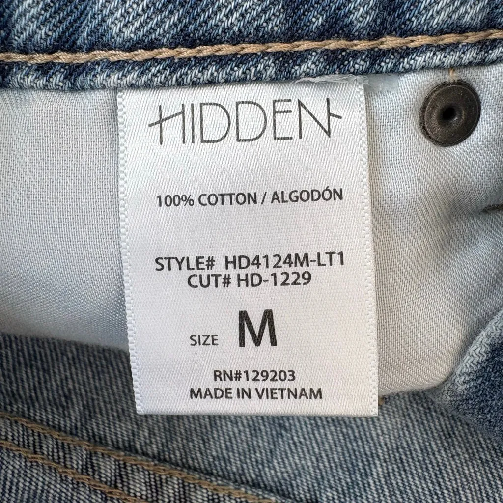 Hidden Light Wash Denim Uneven Hem Fray Mom Shorts button fly medium 100% cotton - Image 8