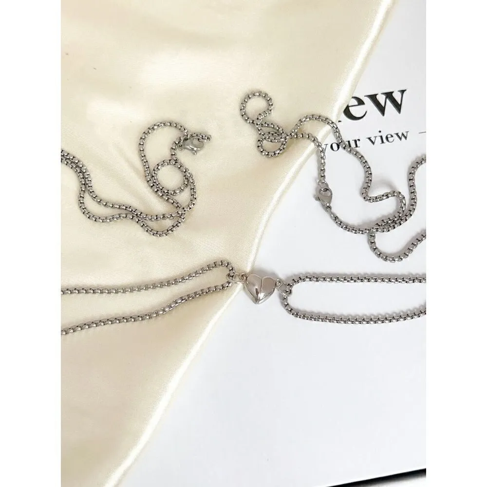 Silver Plated Heart couple necklace 2pcs Magnetic Stainless Steel unisex jewelry - Image 7