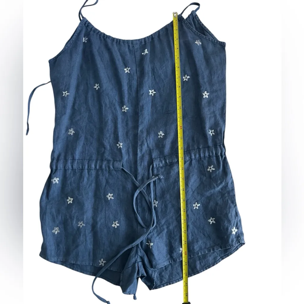 Bella Dahl NWT 100% Linen Women's Romper Metallic Floral Print Drawstring Size S - Image 10