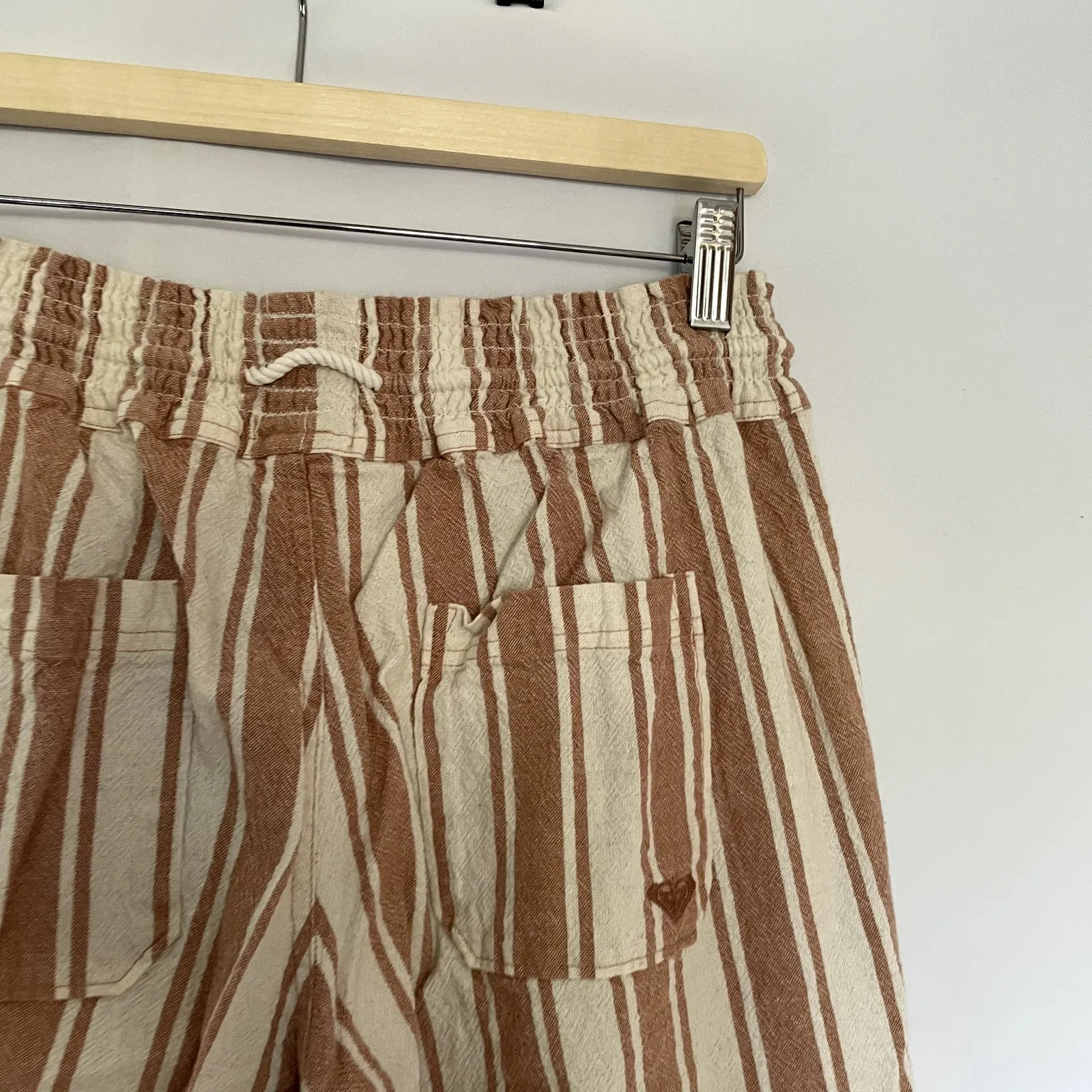 Roxy beachcore beige orange striped cotton linen pants women's size Xl casual - Image 5